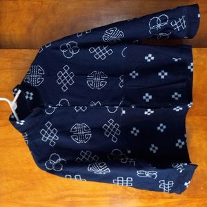 Cupcake 100% Cotton Batik Style Shirt/Jacket, Navy W/Light Blue & White, Cropped